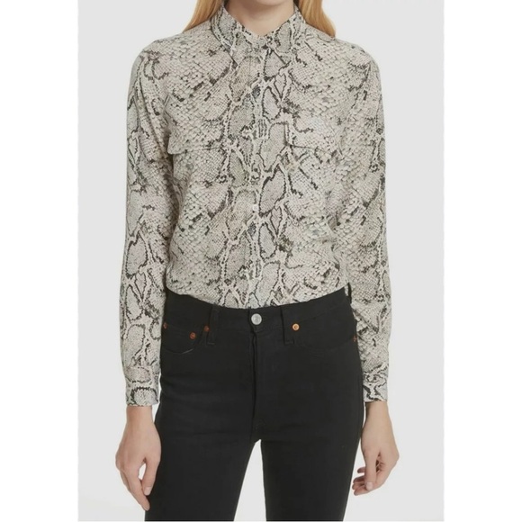 EQUIPMENT sheer snake print collared button down shirt grey white XS - Picture 1 of 8